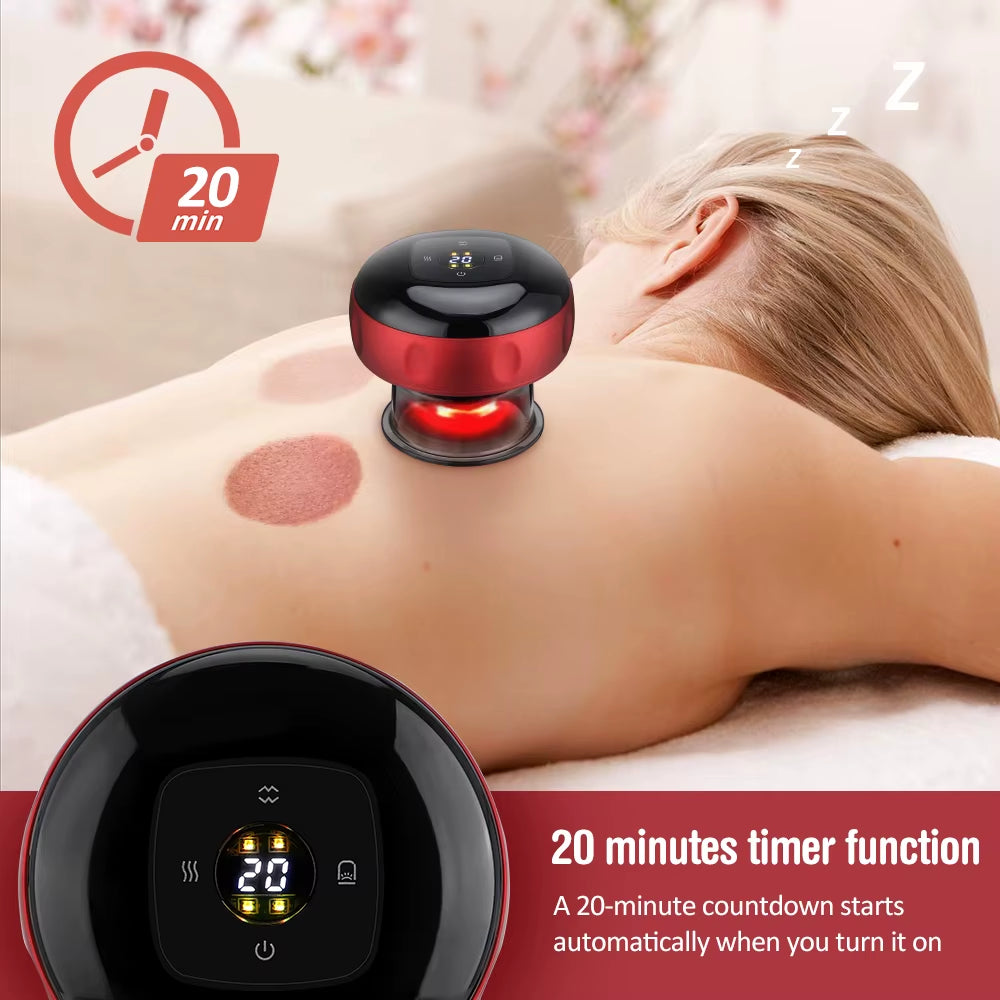 6 /12 Gear Intelligent Vacuum Cupping Massage Device Electric Heating Scraping Suction Cups Physical Fatigue Relieve Guasha Cans