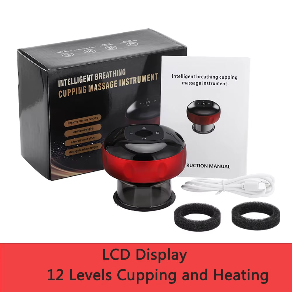 6 /12 Gear Intelligent Vacuum Cupping Massage Device Electric Heating Scraping Suction Cups Physical Fatigue Relieve Guasha Cans